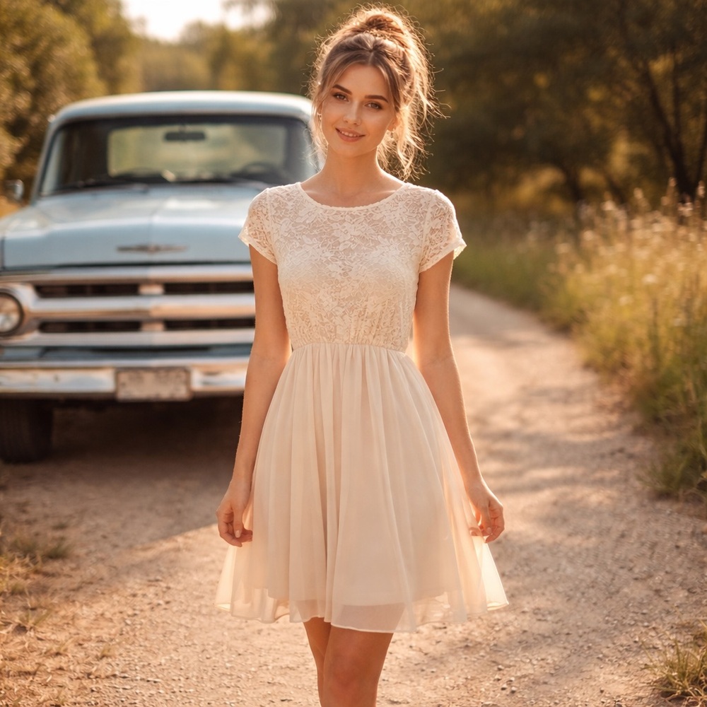 Forever 21 Cream Color Lace Bodice Dress NWT Size Large